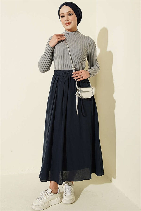 Ribbed Stretch Knit Sweater Grey