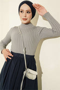 Ribbed Stretch Knit Sweater Grey