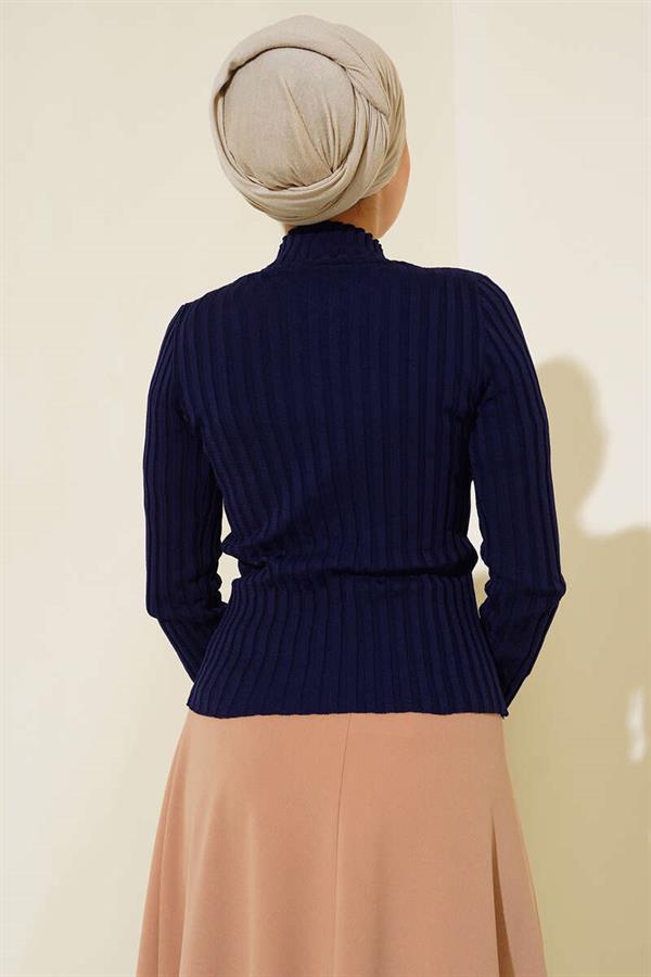 Elastic Ribbed Knitwear Sweater Navy Blue