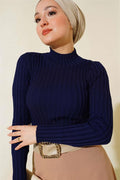 Elastic Ribbed Knitwear Sweater Navy Blue