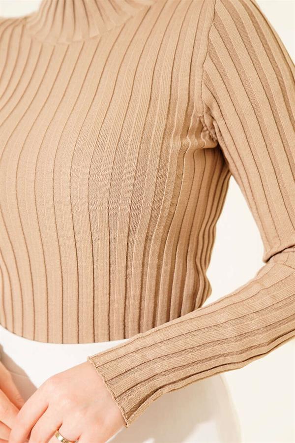 Elastic Ribbed Knit Sweater Latte
