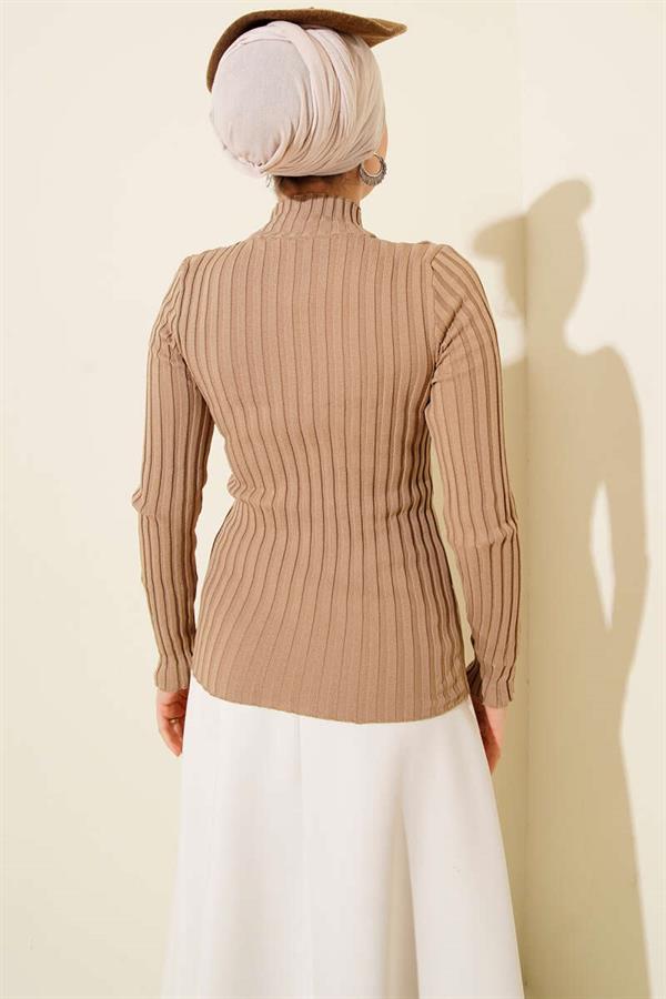 Elastic Ribbed Knit Sweater Latte
