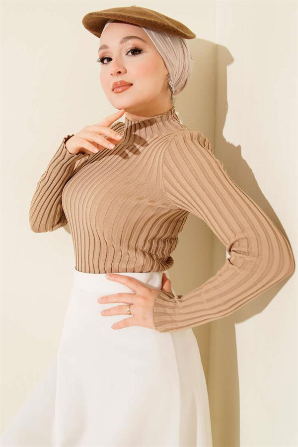 Elastic Ribbed Knit Sweater Latte