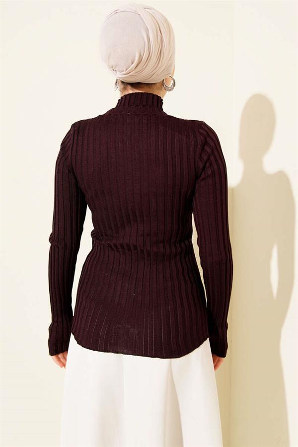 Ribbed Stretch Knit Sweater, Plum