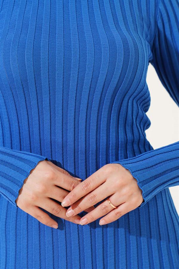 Elastic Ribbed Knitwear Sweater Saxe