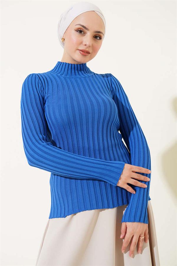 Elastic Ribbed Knitwear Sweater Saxe