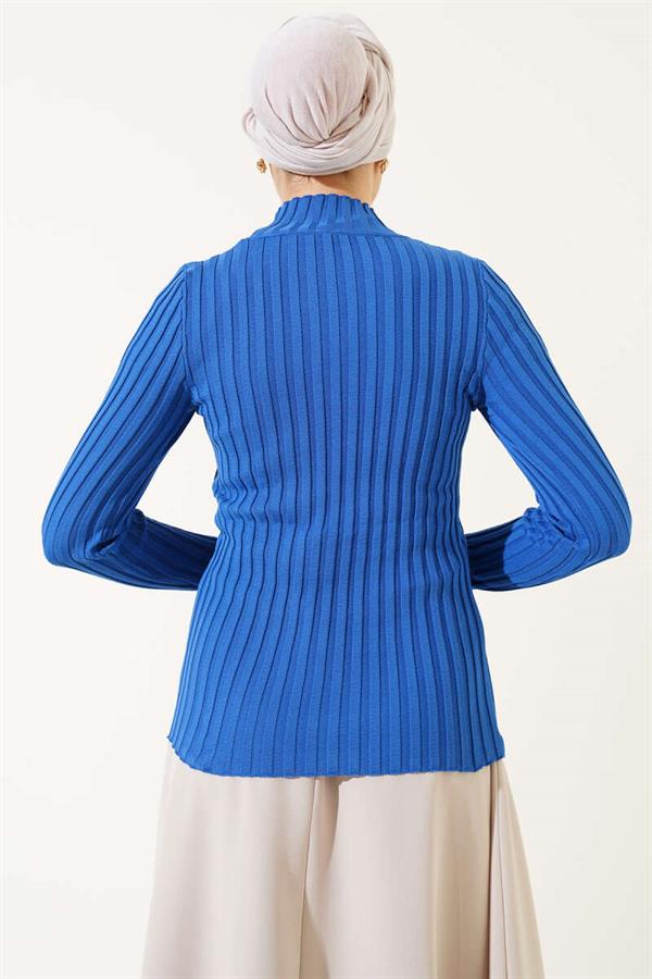 Elastic Ribbed Knitwear Sweater Saxe