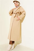Corduroy Belted Cashmere Coat Beige