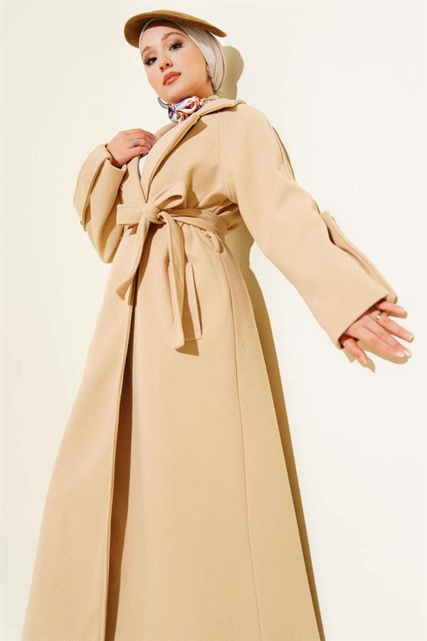 Corduroy Belted Cashmere Coat Beige
