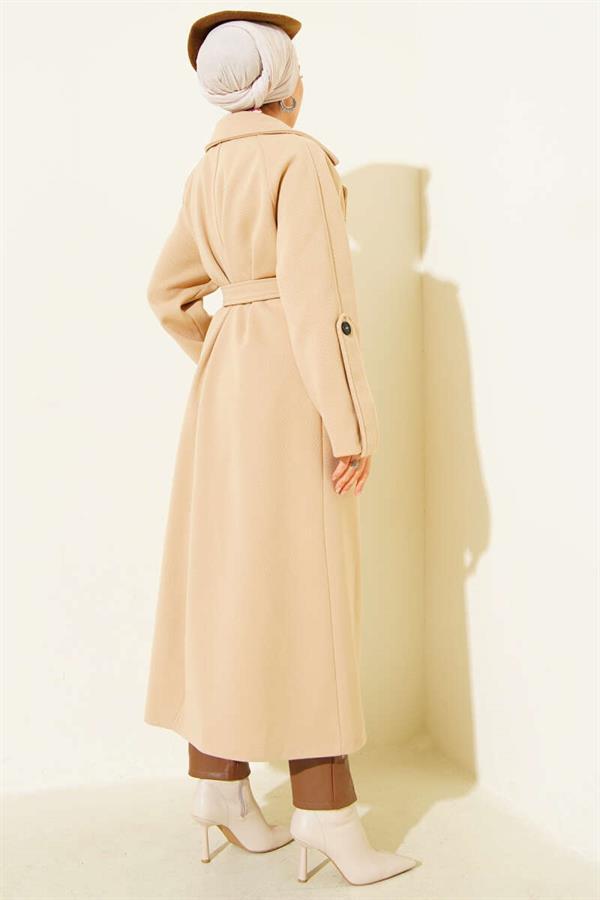 Corduroy Belted Cashmere Coat Beige