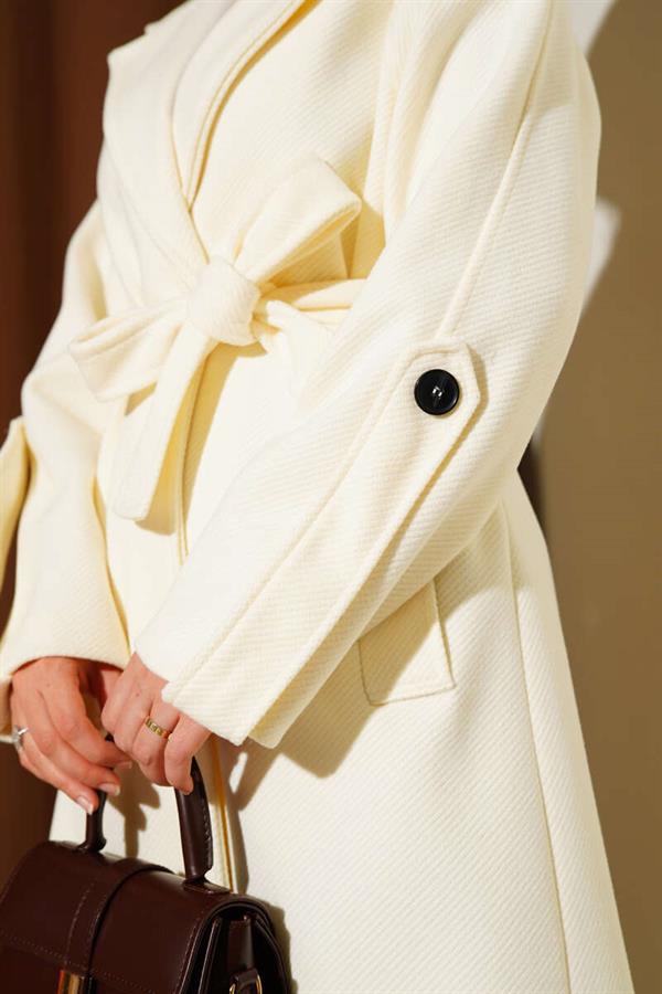 Corduroy Belted Cashmere Coat in Ecru