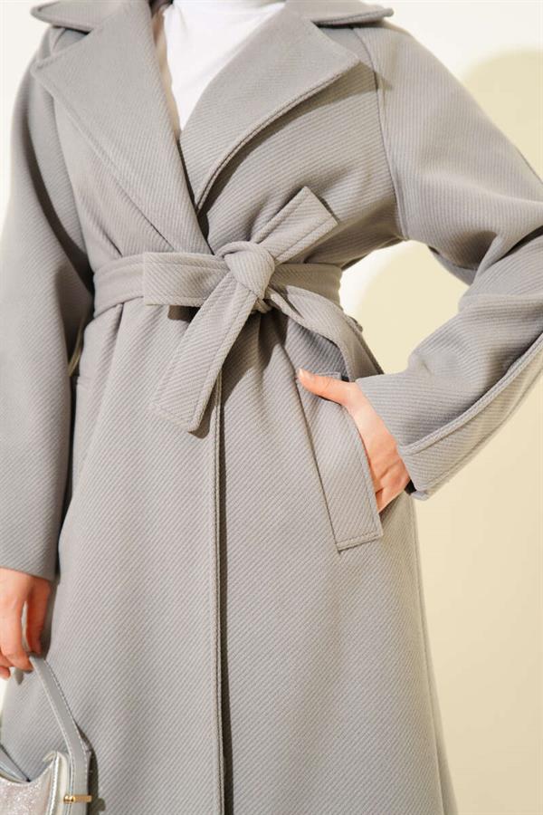 Corduroy Belted Cashmere Coat Gray