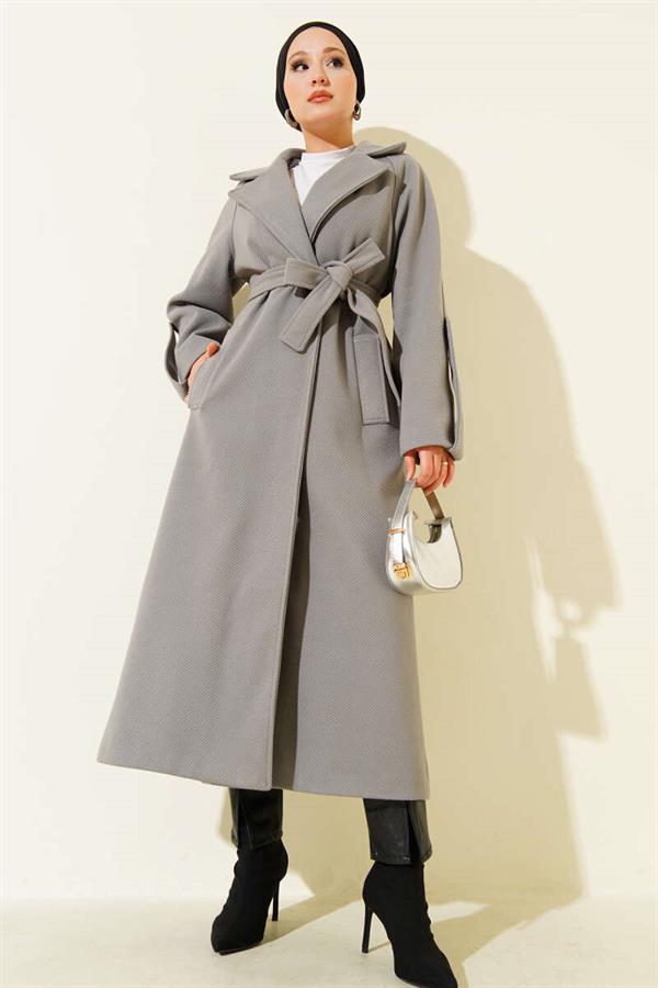 Corduroy Belted Cashmere Coat Gray