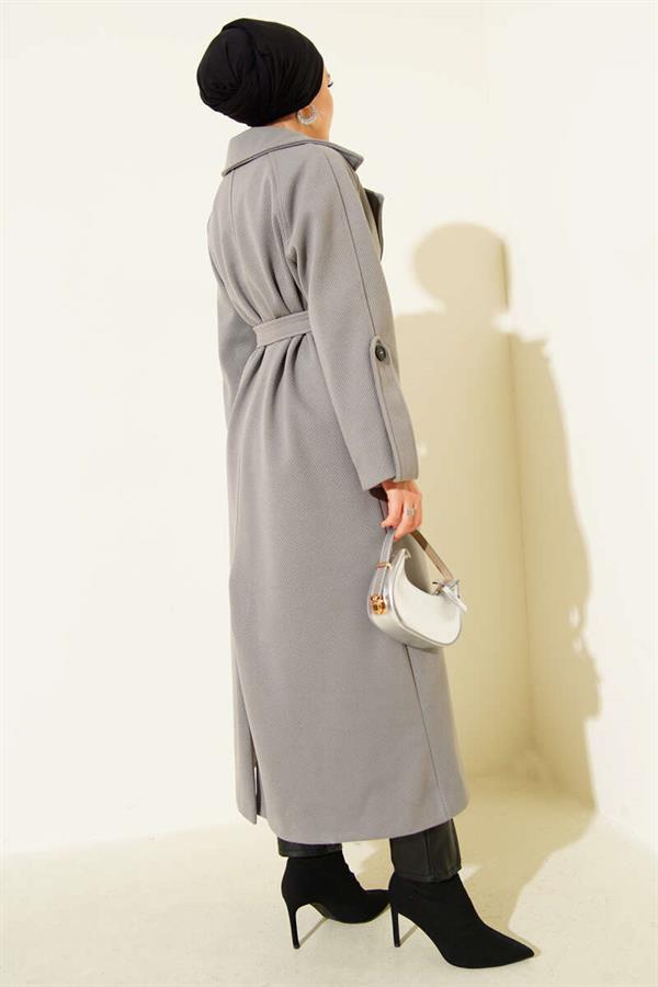 Corduroy Belted Cashmere Coat Gray