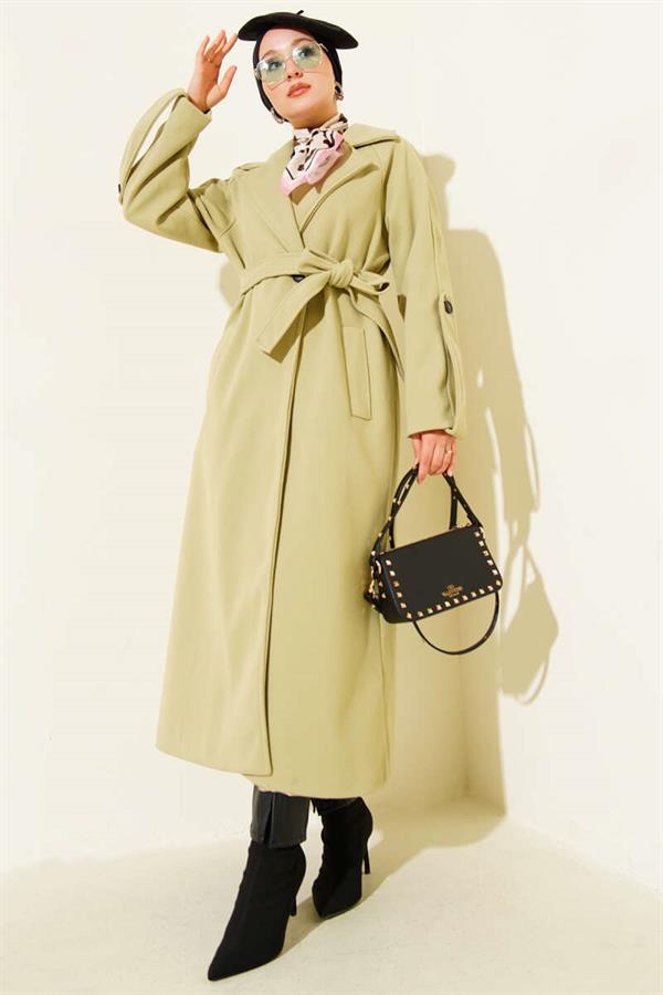 Corduroy Belted Cashmere Coat Mint
