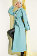 Corduroy Belted Cashmere Coat Turquoise