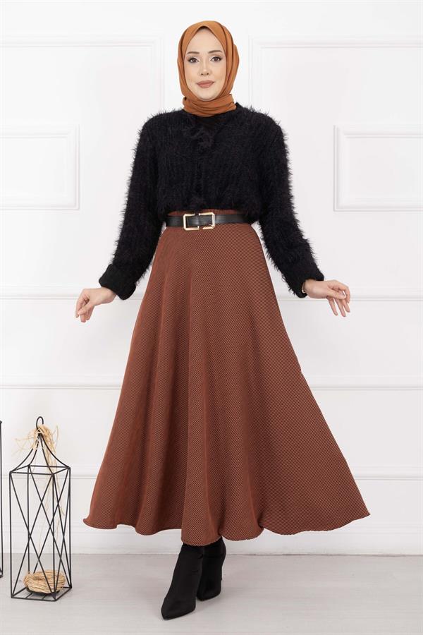 Ribbed Mevlana Skirt in Tan