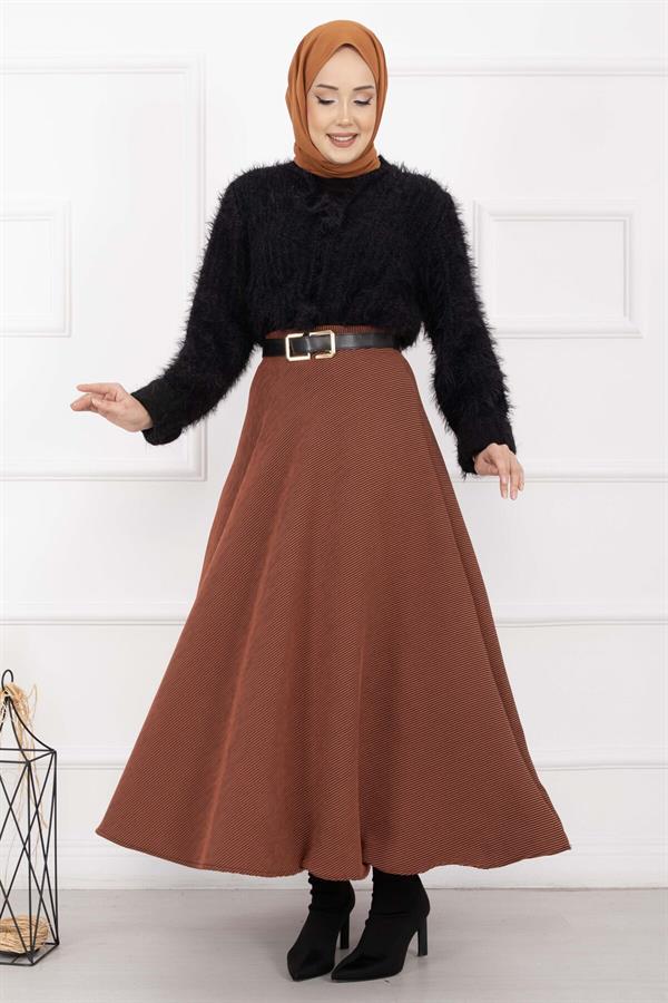 Ribbed Mevlana Skirt in Tan