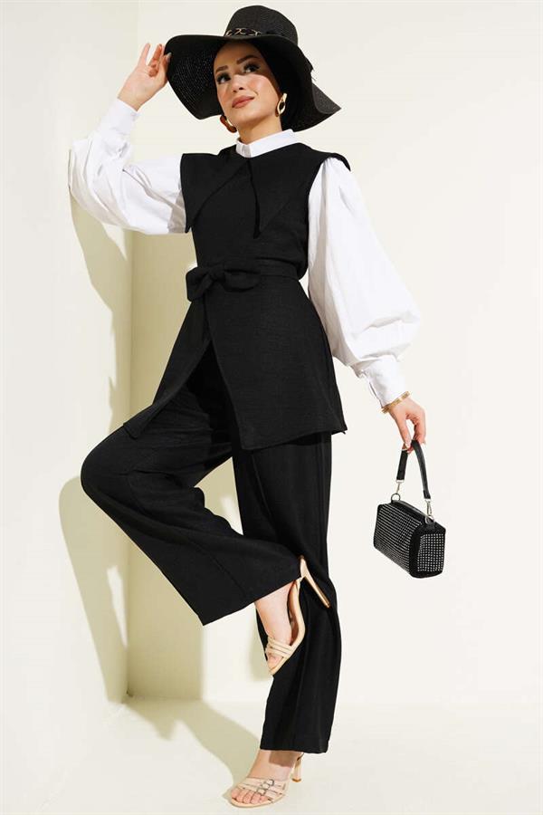 Bow Detailed Sailor Collar 2 Piece Set Black