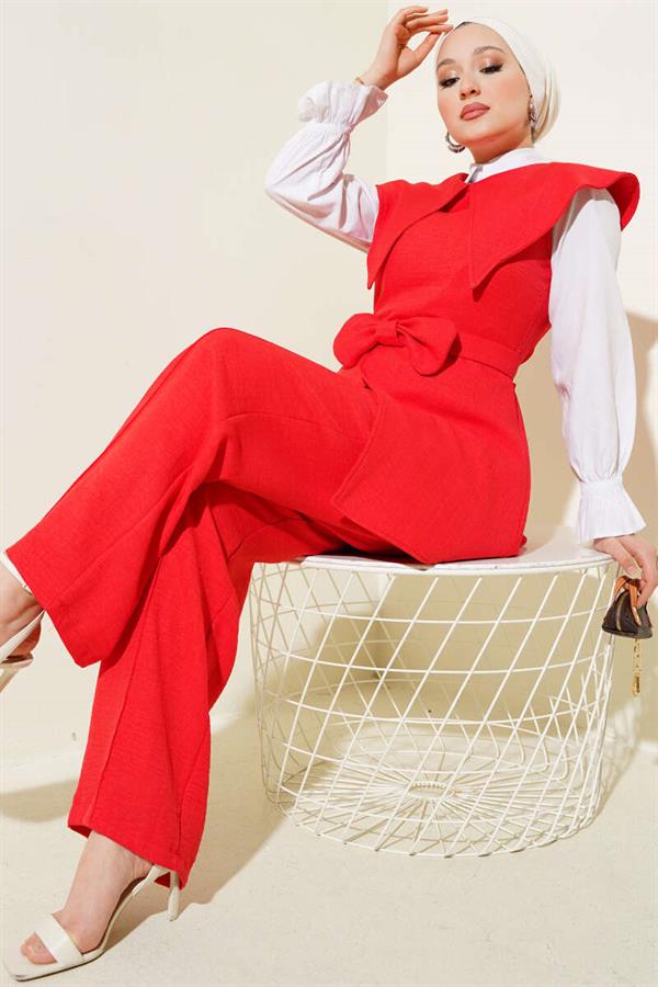 Bow Detailed Sailor Collar 2 Piece Set Red