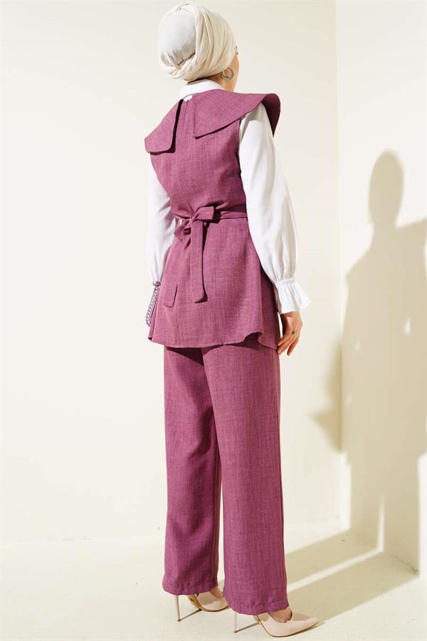 Bow Detailed Sailor Collar 2 Piece Set Magenta