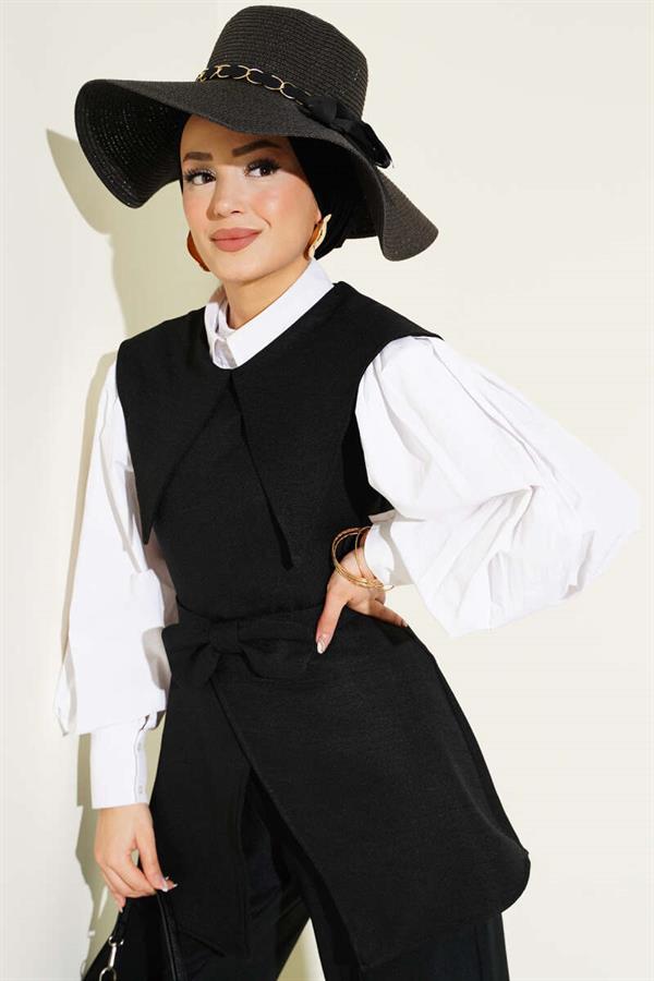 Bow Detailed Sailor Collar 2 Piece Set Black