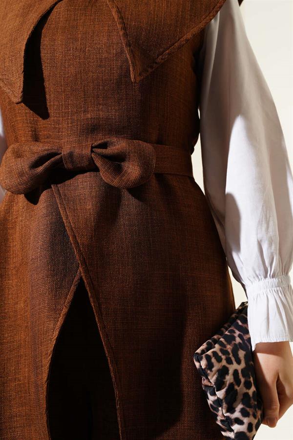 Bow Detailed Sailor Collar 2 Piece Set Brown