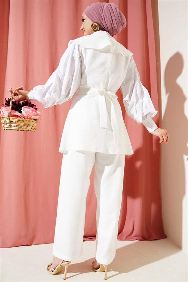 Bow Detailed Sailor Collar 2 Piece Set White