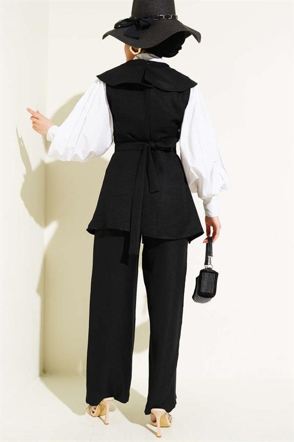Bow Detailed Sailor Collar 2 Piece Set Black