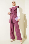 Bow Detailed Sailor Collar 2 Piece Set Magenta