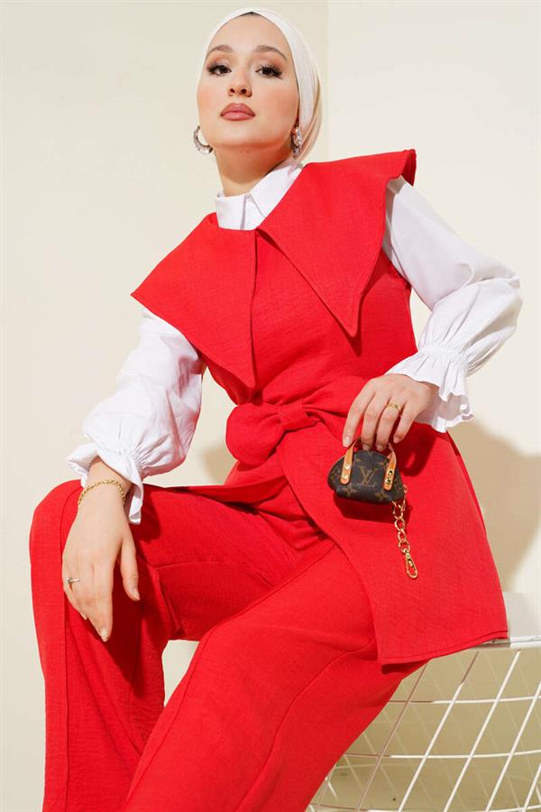 Bow Detailed Sailor Collar 2 Piece Set Red