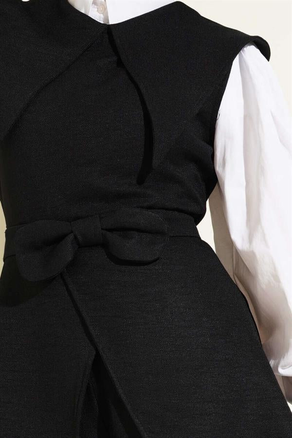 Bow Detailed Sailor Collar 2 Piece Set Black