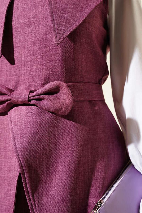 Bow Detailed Sailor Collar 2 Piece Set Magenta