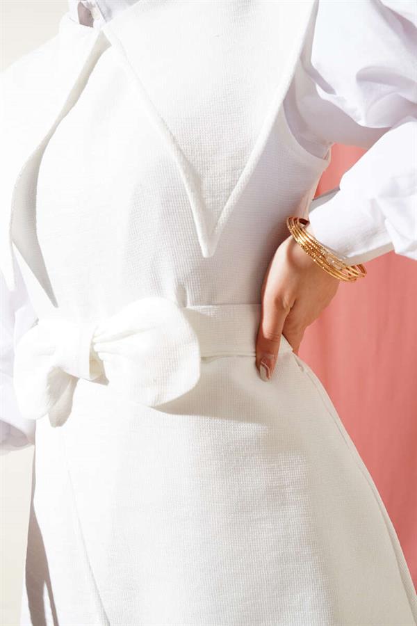 Bow Detailed Sailor Collar 2 Piece Set White