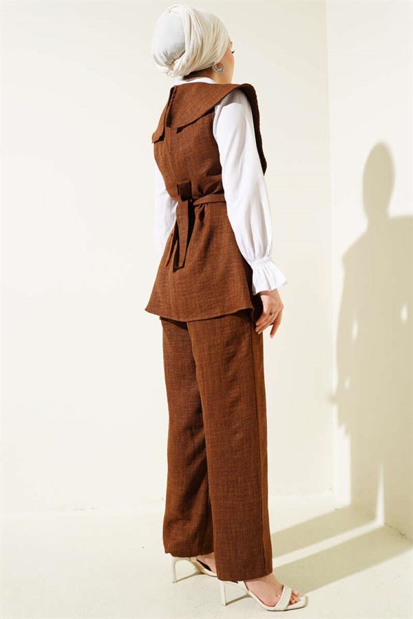 Bow Detailed Sailor Collar 2 Piece Set Brown