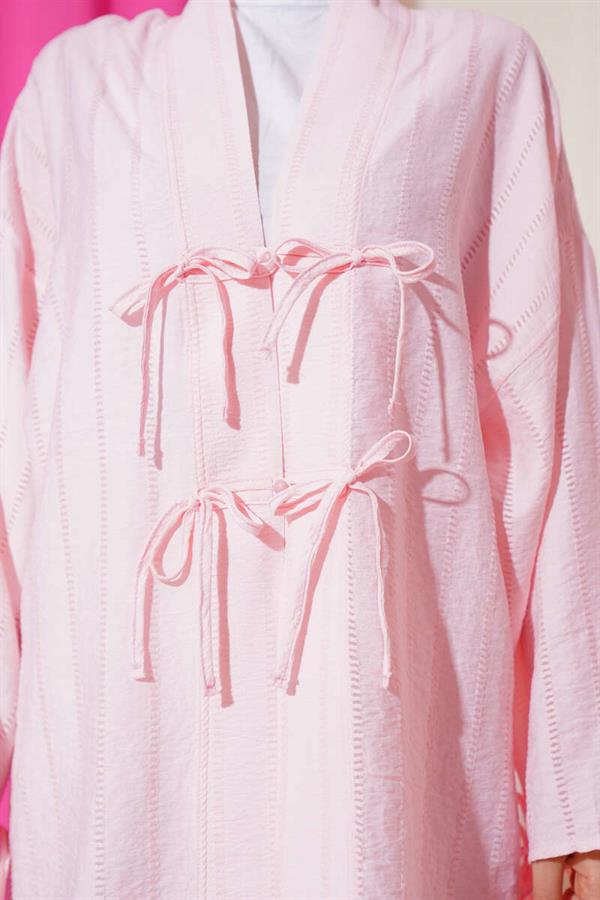 Pink Kimono with Bow Detail and Buttons
