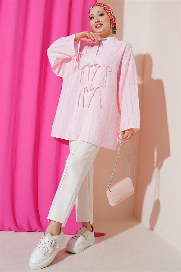 Pink Kimono with Bow Detail and Buttons