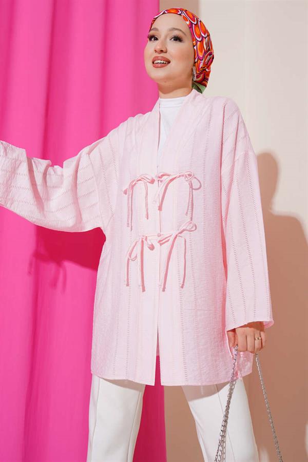 Pink Kimono with Bow Detail and Buttons