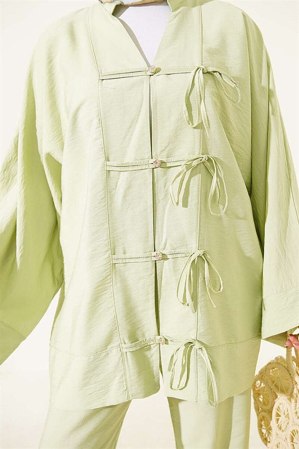 Kimono 2 Piece Set with Bow Detail, Light Green