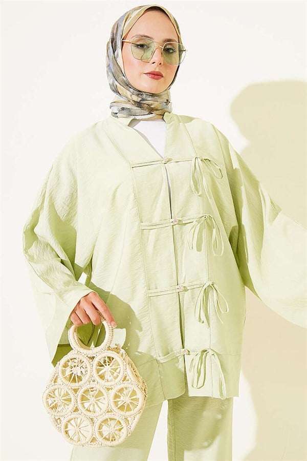 Kimono 2 Piece Set with Bow Detail, Light Green