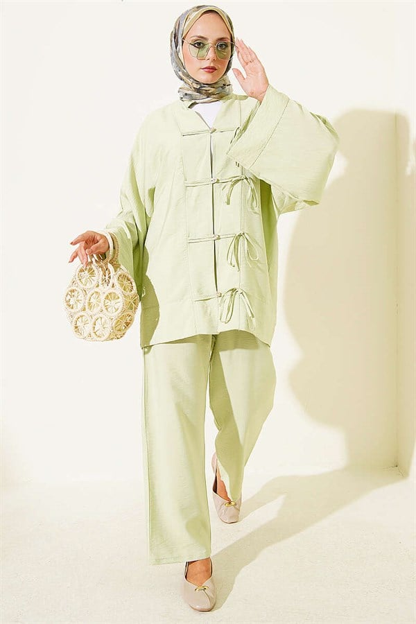 Kimono 2 Piece Set with Bow Detail, Light Green