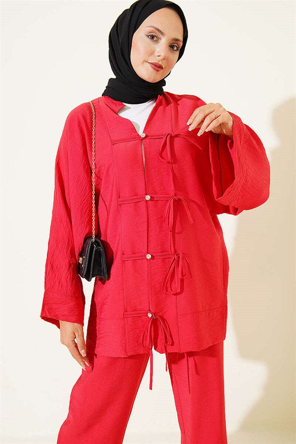 Kimono 2 Piece Set with Bow Detail, Red