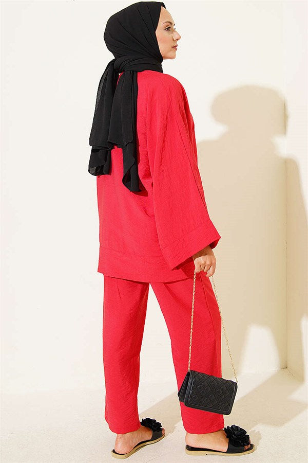 Kimono 2 Piece Set with Bow Detail, Red