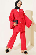 Kimono 2 Piece Set with Bow Detail, Red