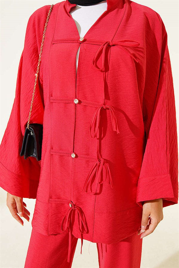 Kimono 2 Piece Set with Bow Detail, Red