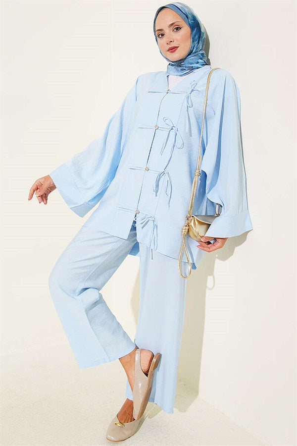 Kimono 2 Piece Set with Bow Detail, Blue