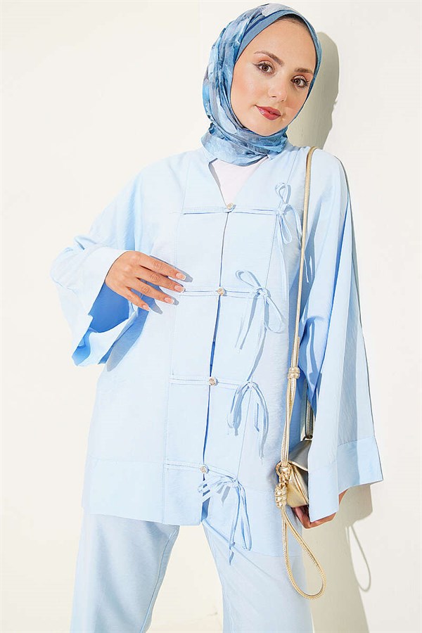 Kimono 2 Piece Set with Bow Detail, Blue