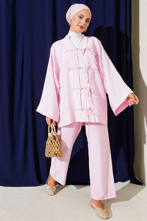 Pink Kimono 2 Piece Set with Bow Detail