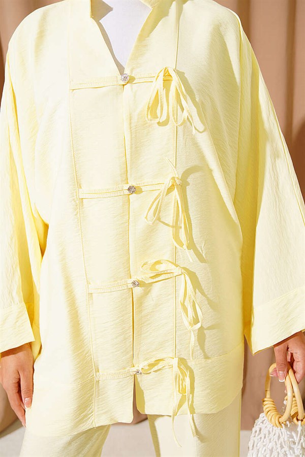 Kimono 2 Piece Set with Bow Detail, Yellow