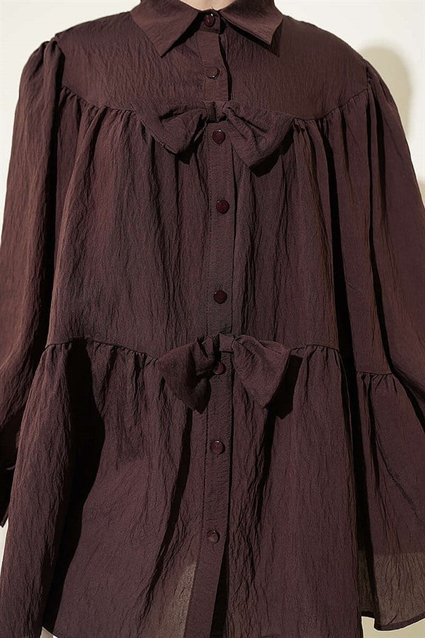 Oversize Shirt with Bow Detail, Brown